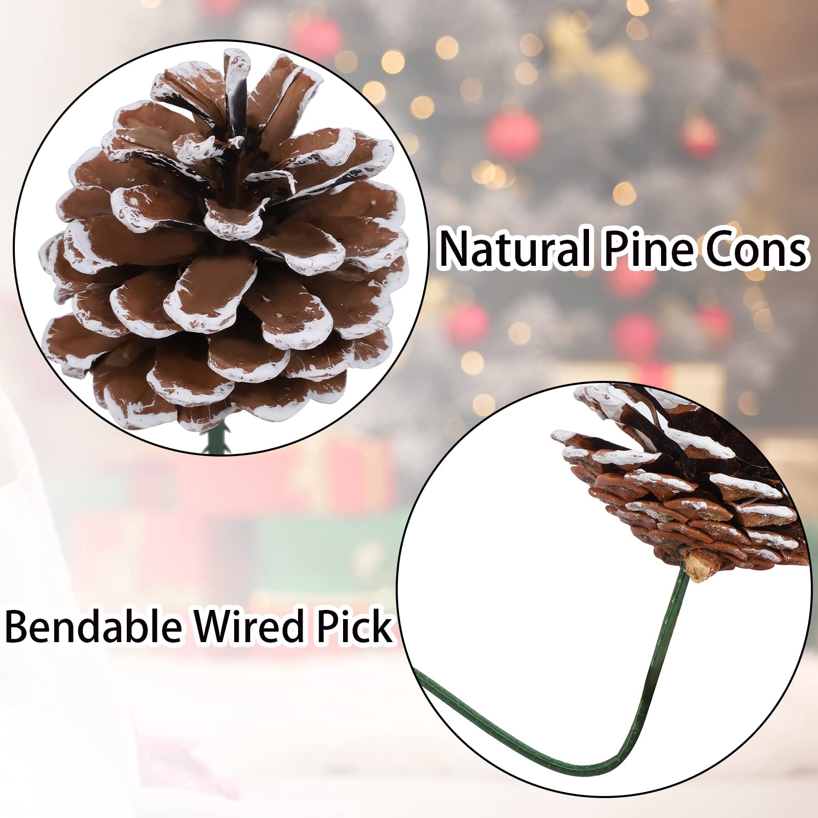 Natural Pine Cones Decorations for Christmas Tree - 24PCS Rustic Pinecones (1.5-2.4 Inch) with Wired Picks for Holiday DIY Crafts, Home Party Decor, and Festive Centerpieces