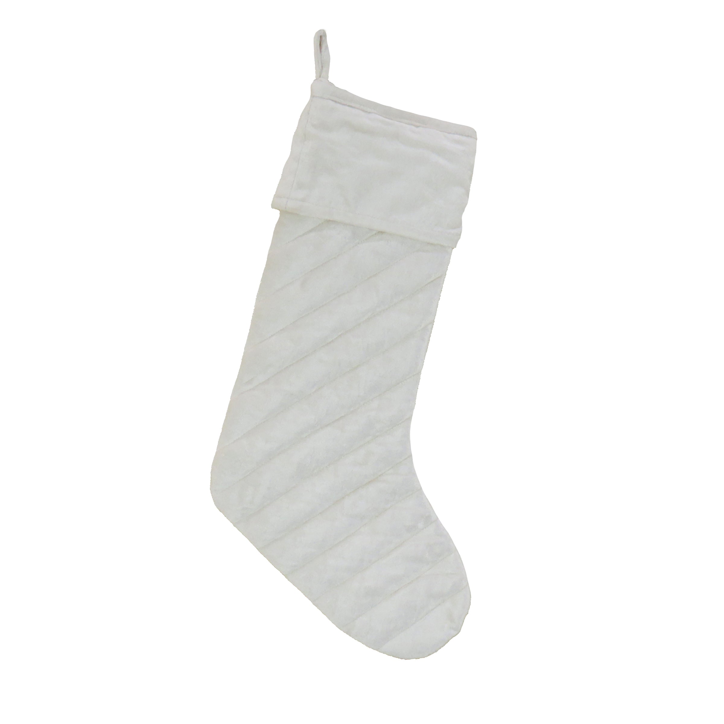 19-inch HGTV Home Collection Quilted Velvet Christmas Stocking in Ivory - Perfect for Holiday Decor, Fireplace Mantel & Festive Gift Giving