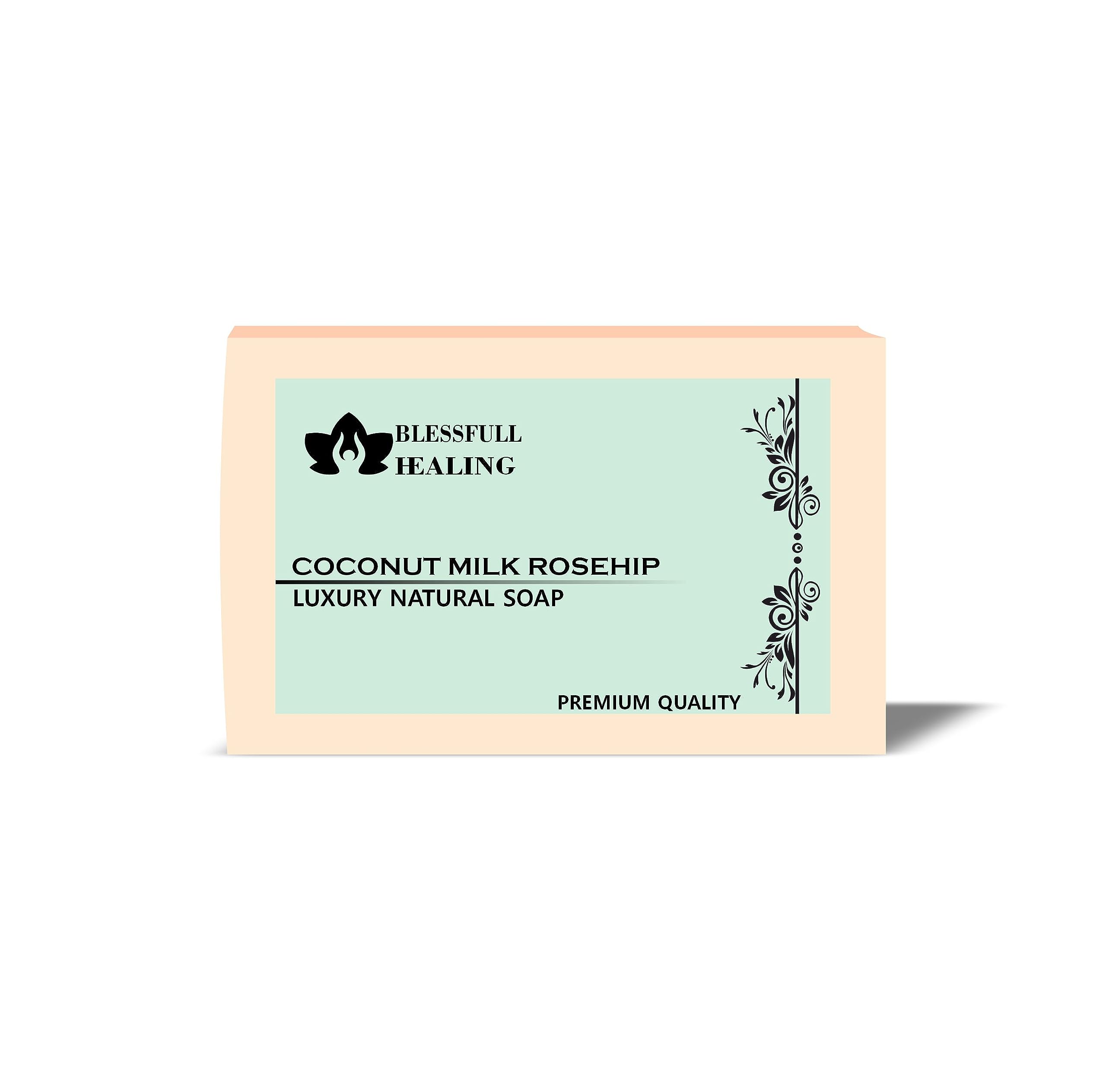 Premium Coconut Milk & Rosehip Handmade Natural Soap Bar - 125g/4.4oz - Moisturizing & Nourishing for Dry & Sensitive Skin - Perfect for Daily Face & Body Cleansing, Spa & Gift Giving
