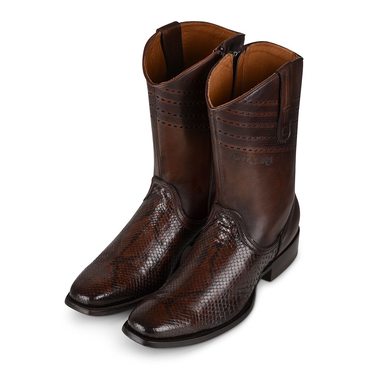 Men's Cuadra Brown Casual Cowboy Python Skin Zip Ankle Boots - Stylish & Comfortable for Western Wear, Outdoor Adventures & Everyday Fashion