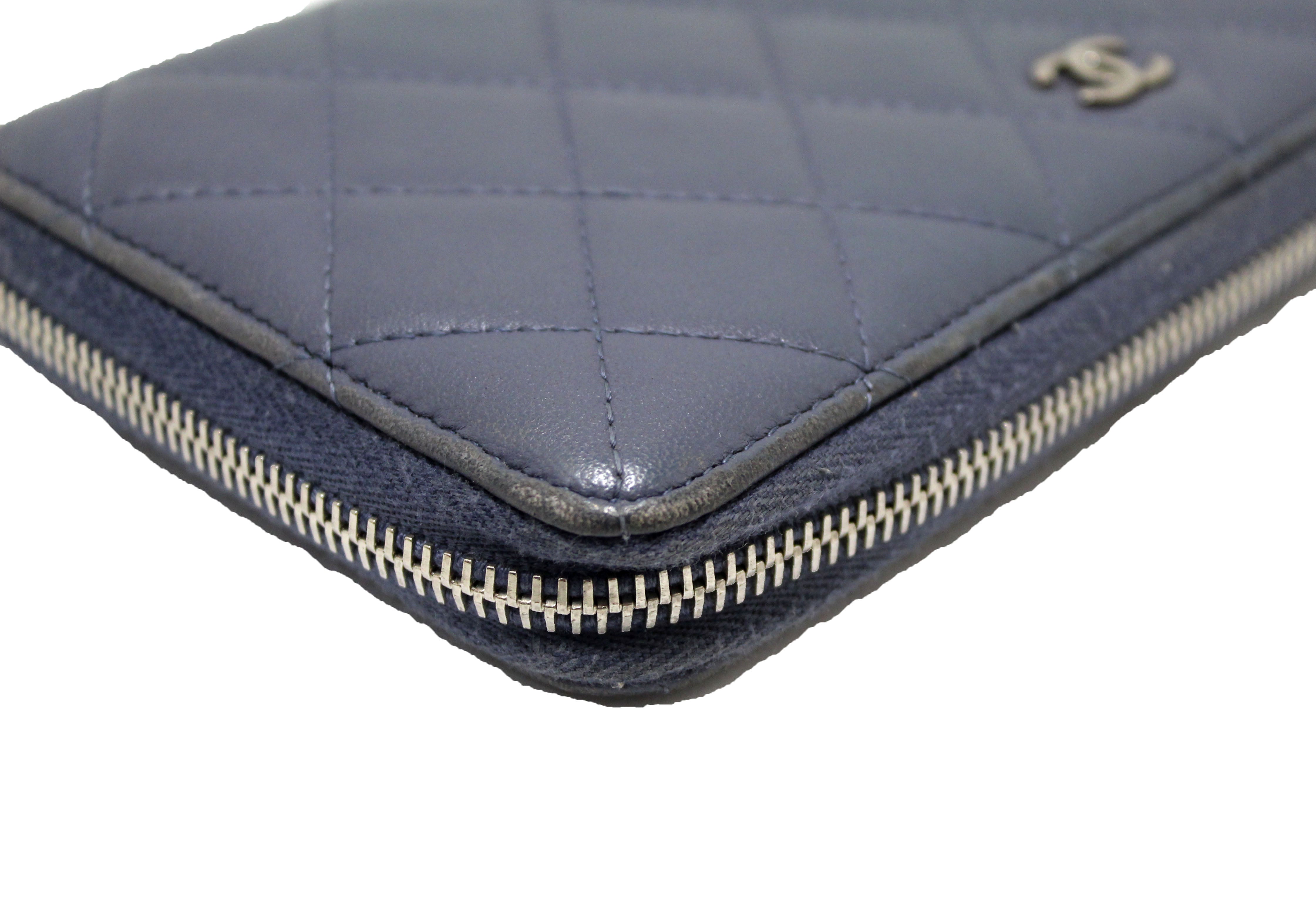 Chanel Blue Quilted Lambskin Leather Zippy Wallet for Women | Luxury Designer Zip Around Wallet | Perfect for Everyday Use & Gift Giving