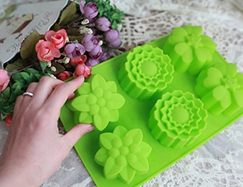 6-Piece Silicone Flower Cupcake Molds - Reusable Baking Molds for Muffins, Soap Making, Resin Crafts & Mooncakes | Non-Stick DIY Cake Pans for Home Bakers & Crafters | Perfect for Birthday Parties, Wedding Favors & Holiday Baking