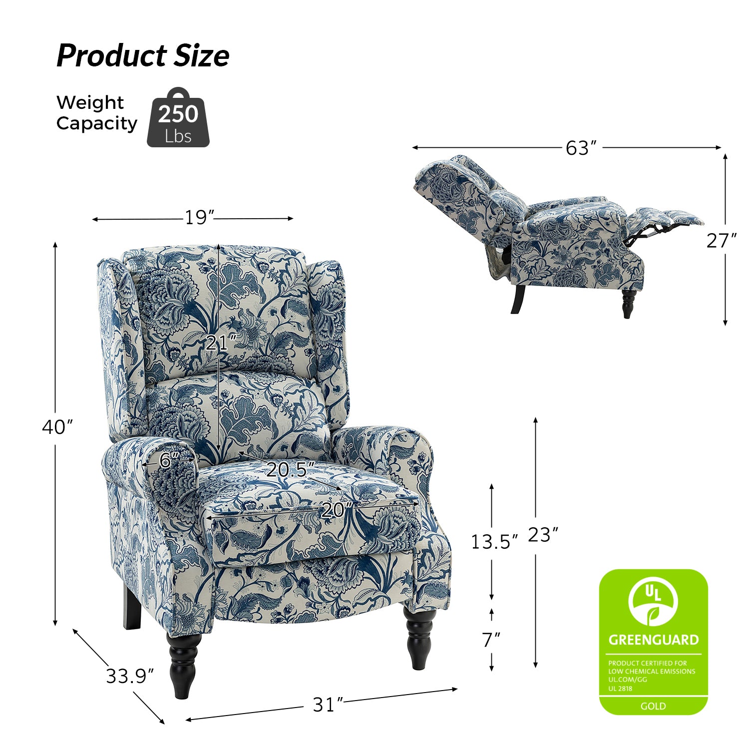 Erdeni Upholstered Manual Wingback Recliner Chair - Comfortable Living Room Armchair with Smooth Reclining Mechanism - Perfect for Home Theater, Reading Nook & Relaxation