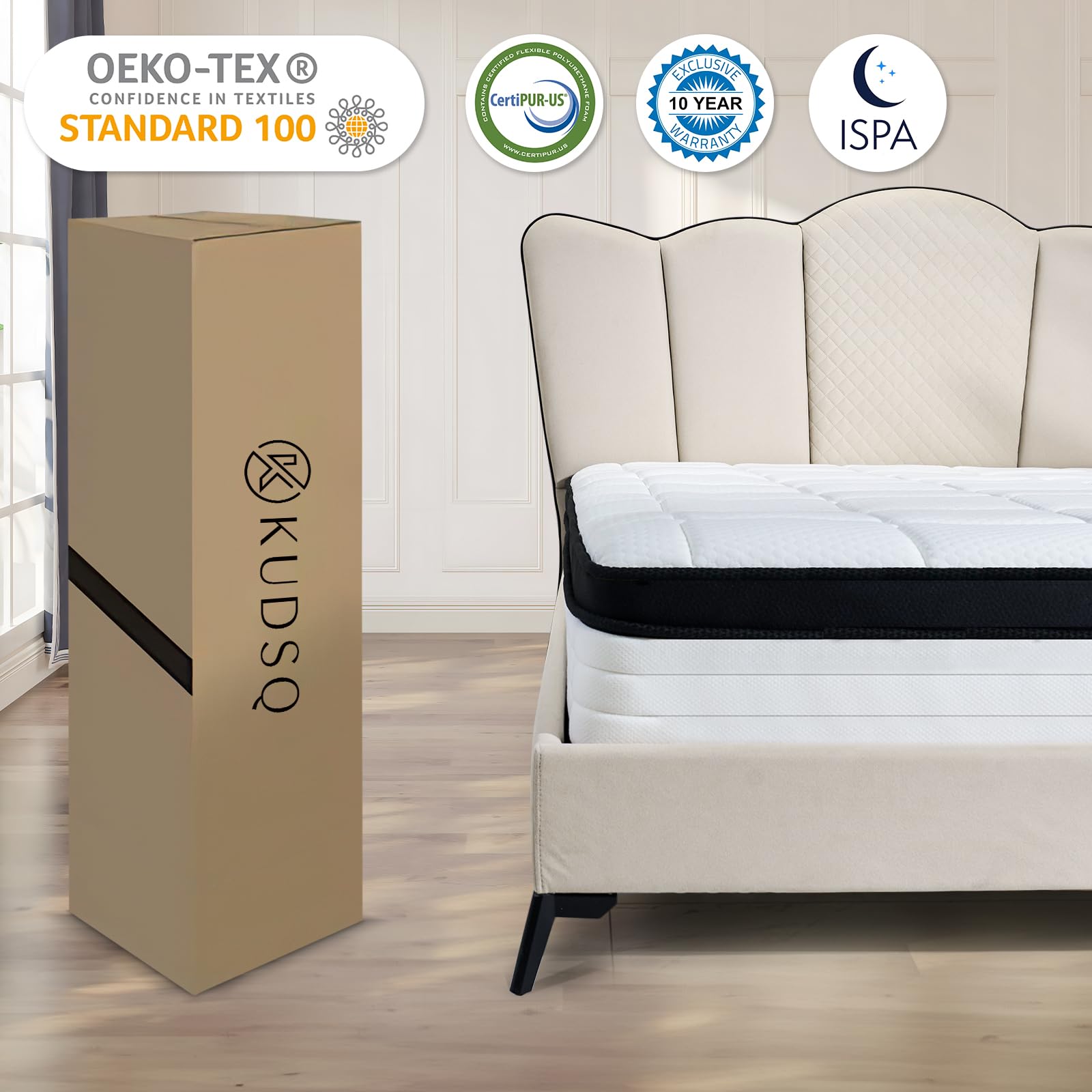 12 Inch Queen Size Mattress in a Box - Memory Foam & Pocket Spring Hybrid for Pressure Relief & Comfort - Medium Firm Support - Fiberglass Free, CertiPUR-US Certified - Perfect for Bedrooms, Guest Rooms, and Apartments