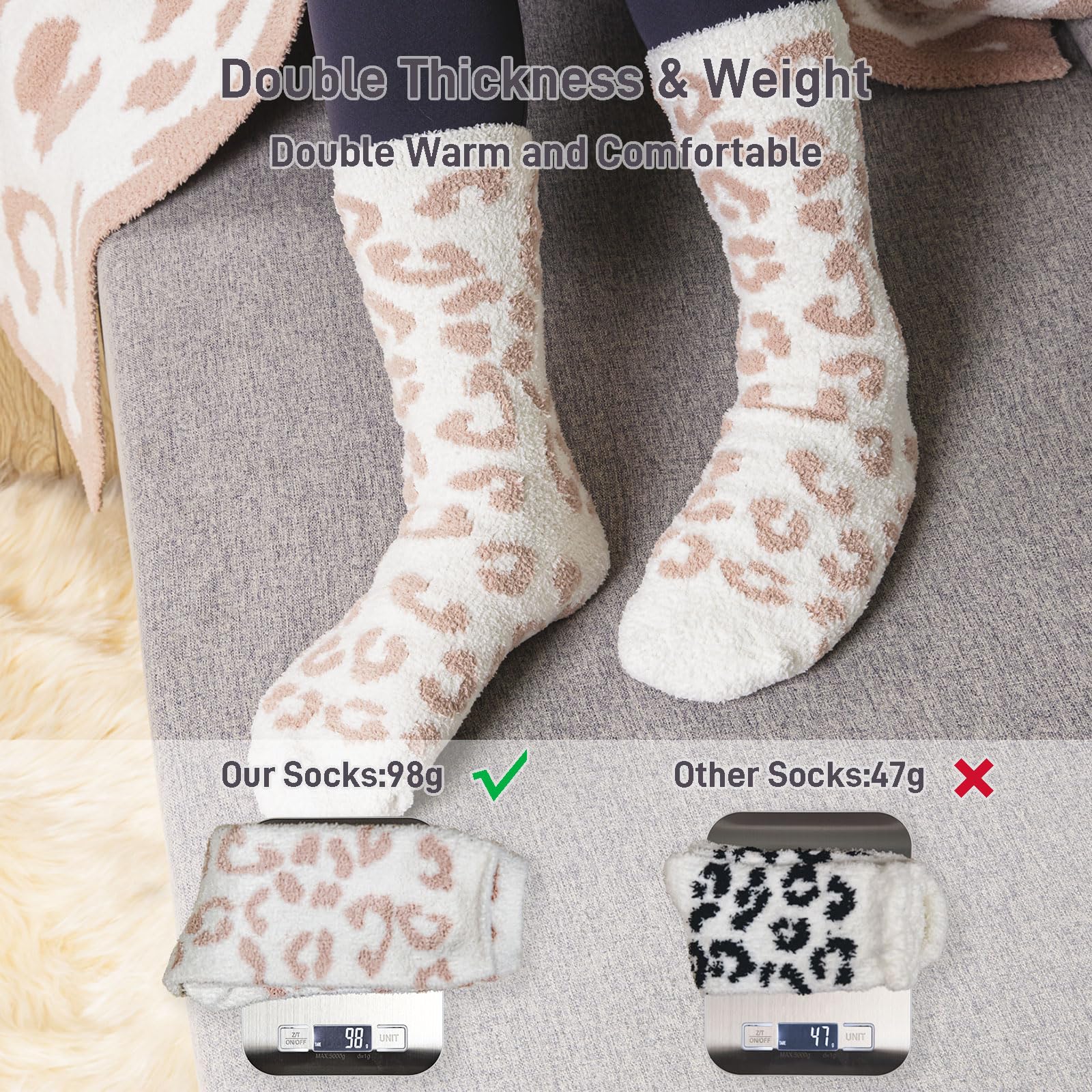 Women's Fuzzy Leopard Print Socks - Ultra Soft Microfiber Cozy & Warm Winter Socks - Perfect Gift for Her - Ideal for Home, Office & Lounge Wear