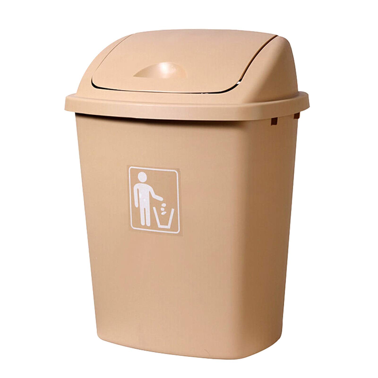 Liushop 40L Beige Outdoor Garbage Can with Swing Lid - Commercial Grade Plastic Trash Bin for Indoor & Outdoor Use - Perfect for Garage, Patio, Backyard, and Public Spaces - Durable Waste Sorting Container with Shake-Resistant Top