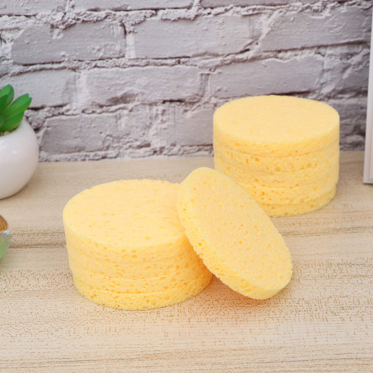 Lurrose 10 Pack Natural Cellulose Exfoliating Facial Sponges - Soft Makeup Remover & Cleansing Pads for Gentle Skin Care (Yellow) | Perfect for Daily Face Wash, Makeup Removal & Spa Routine