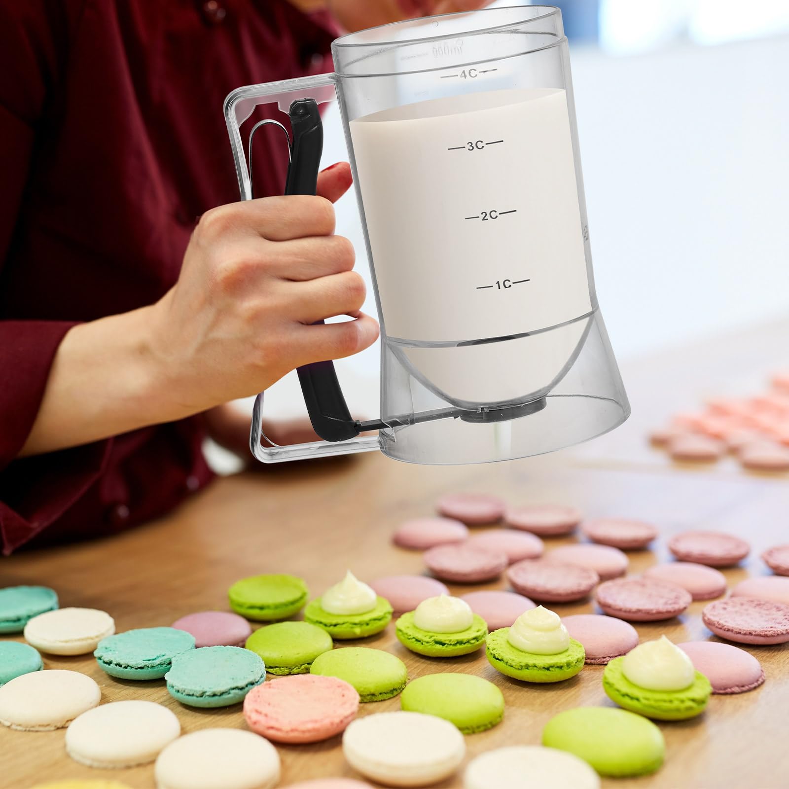 2-Pack Black Pancake & Cupcake Batter Dispenser with Squeeze Handle - 4-Cup Measuring Griddle Mix Dispenser for Perfect Cookies, Cakes & Waffles - Ideal for Home Baking, Breakfast Prep & Party Cooking