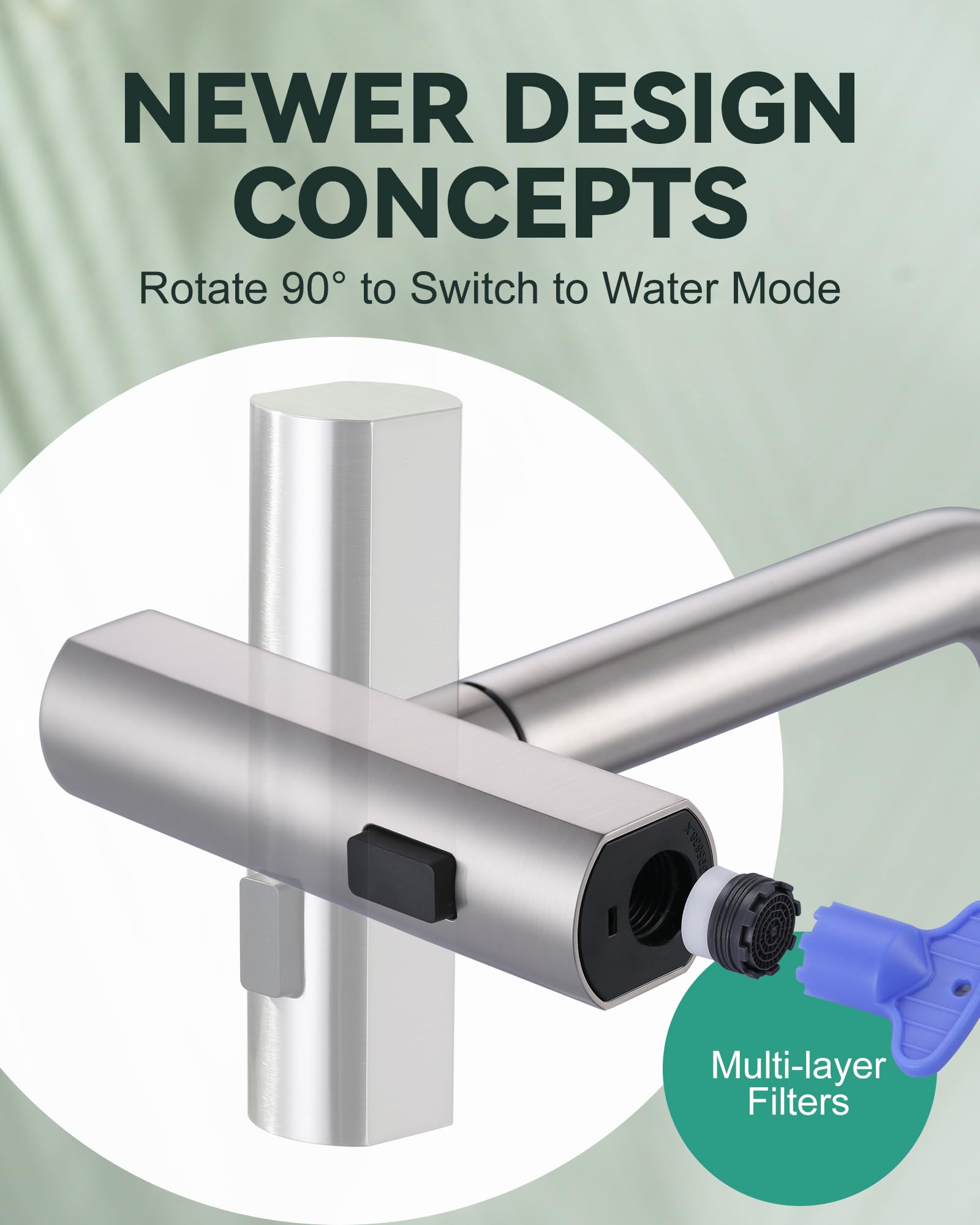 IVIGA Brushed Nickel Pull Down Kitchen Faucet with 3 Spray Modes (Waterfall/Stream/Sweep) - Splash Proof Swivel Waterfall Sink Faucet for Washing Vegetables, Fruits & Dishes - Perfect for Modern Kitchens & Food Prep Stations