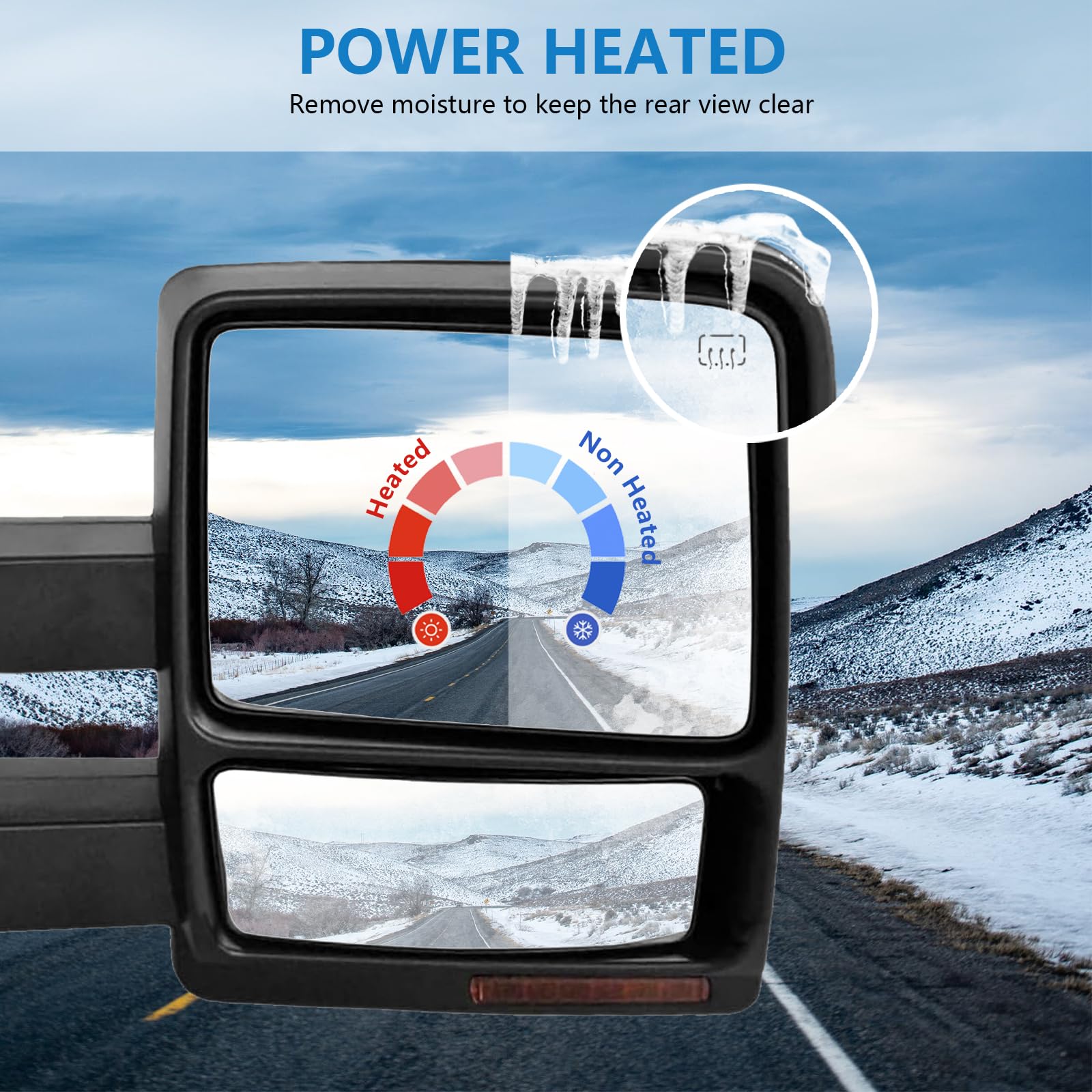 2007-2014 Ford F-150 Power Heated Towing Mirrors - Left & Right Pair with Amber Signal, Puddle Light & Convex Lens (Black) - Perfect for Towing Trailers, Boats & Enhanced Night Driving Safety