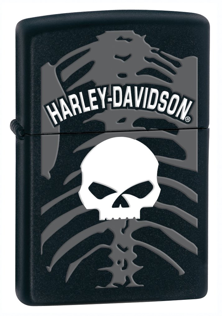 Zippo Classic 28085 Harley Davidson Skull Black Matte Lighter - New & Authentic - Perfect for Outdoor Camping, BBQ Parties & Collectors