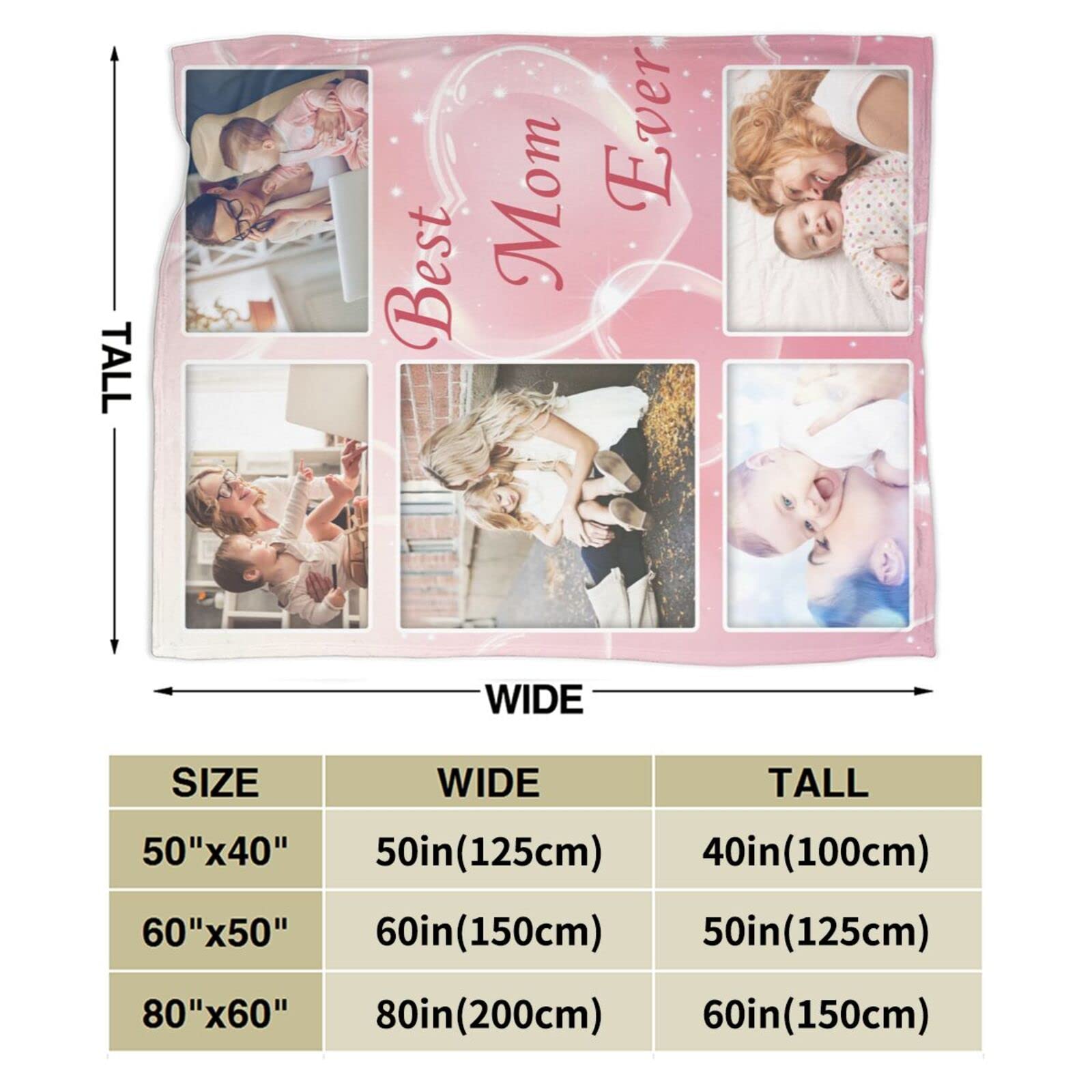 Best Mom Ever Custom Photo Blanket - Personalized Picture Blanket with 5 Photos - Thoughtful Gift for Mother's Day, Birthday, Christmas, Father's Day & New Year - Cozy Home Decor for Living Room, Bedroom & Special Occasions