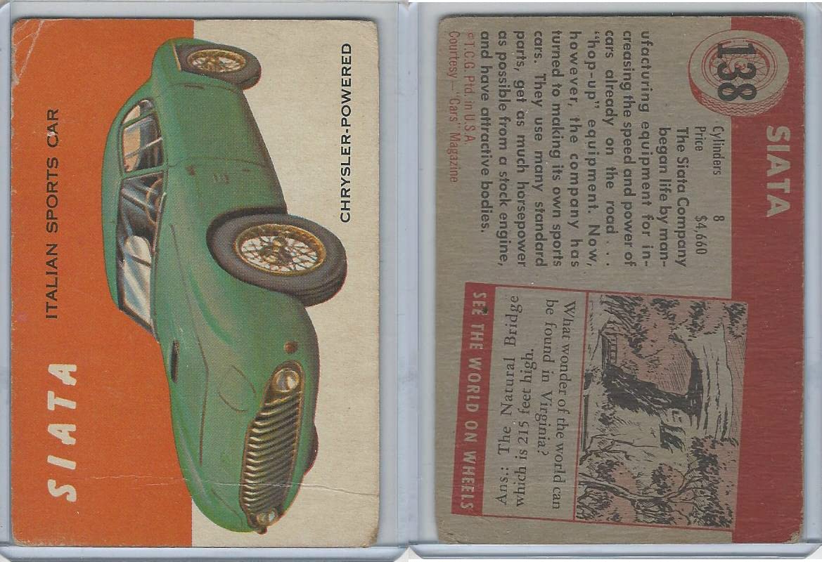1954 Topps World on Wheels #138 Siata Sports Car - Vintage Collectible Trading Card for Car Enthusiasts & Collectors - Perfect for Display, Gifts, and Memorabilia Collections