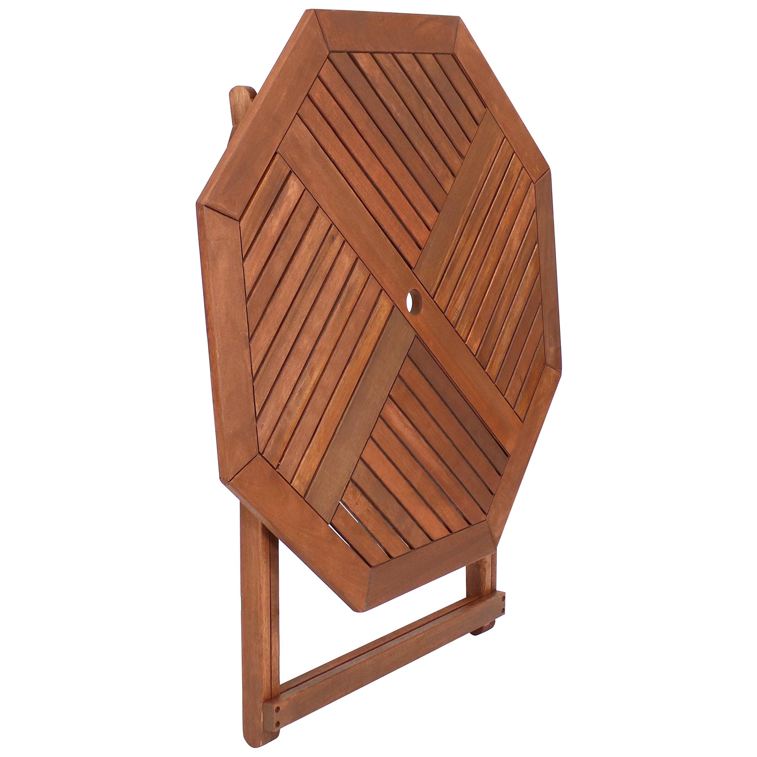 Sunnydaze Meranti Wood Octagon Outdoor Folding Table - 35.5 Inch Teak Oil Finish Patio Dining Table - Perfect for Backyard BBQs, Poolside Gatherings & Garden Parties