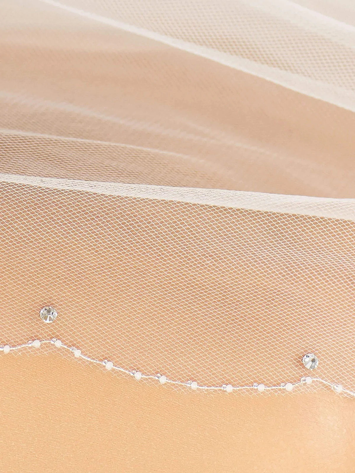 Elegant Chapel Length Two-Tier Wedding Veil with Glass Bead Edge & Swarovski Crystals - Soft Ivory Tulle Bridal Accessory (S206) | Perfect for Classic Church Weddings and Formal Bridal Looks