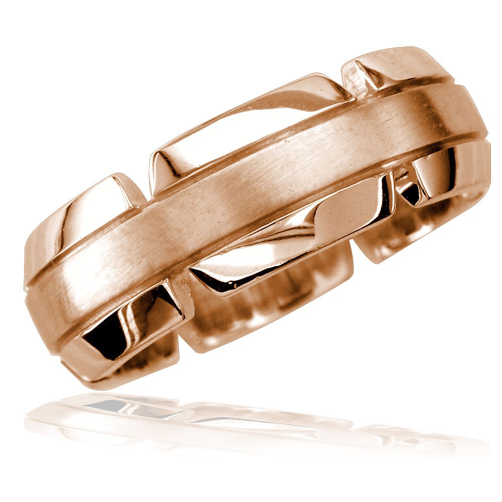 14K Pink Rose Gold Men's Domed Satin Polished Wedding Band Ring - Perfect for Engagement, Anniversary & Special Occasion Gifts