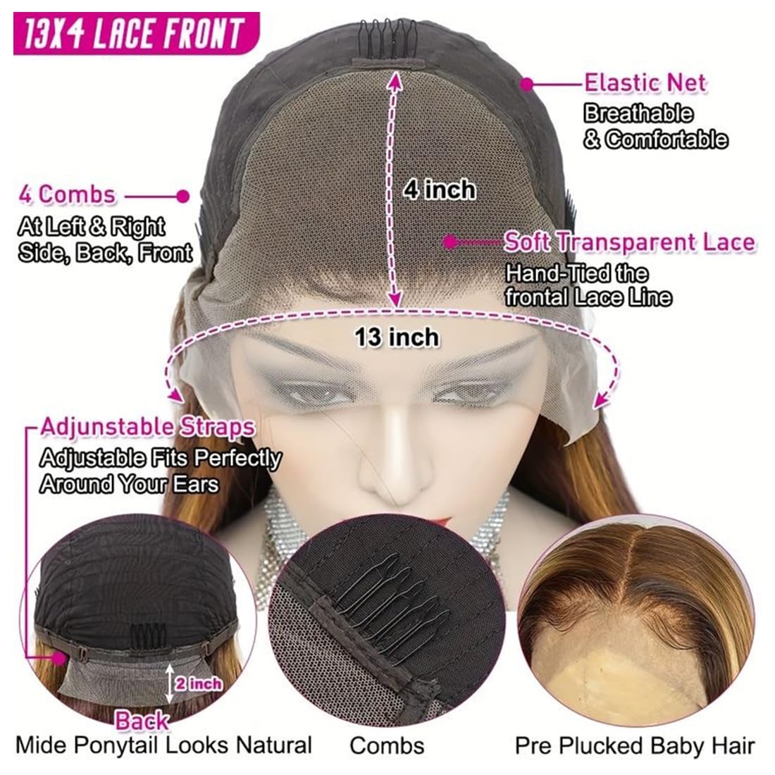 MsSunlight 13x4 HD Lace Front Wig Human Hair - Pre Plucked Ombre Body Wave 180 Density 24 Inch Glueless Lace Wig for Black Women | Natural Look for Daily Wear, Parties & Special Occasions
