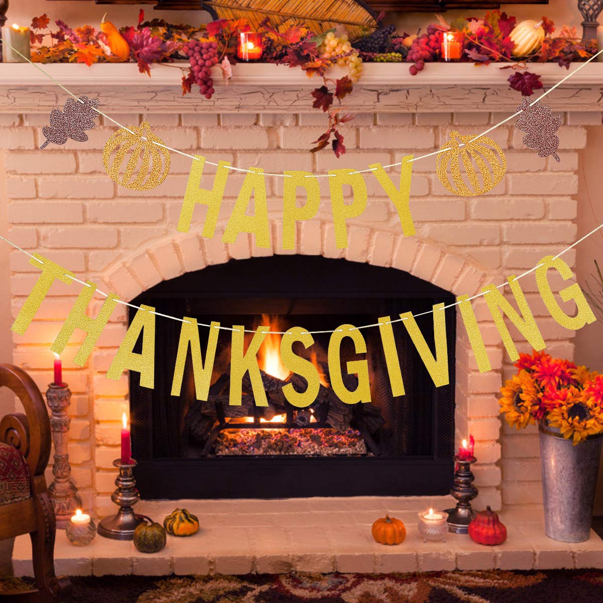 Gold Happy Thanksgiving Party Banner - Elegant Friendsgiving Decorations for Home, Office & Festive Gatherings