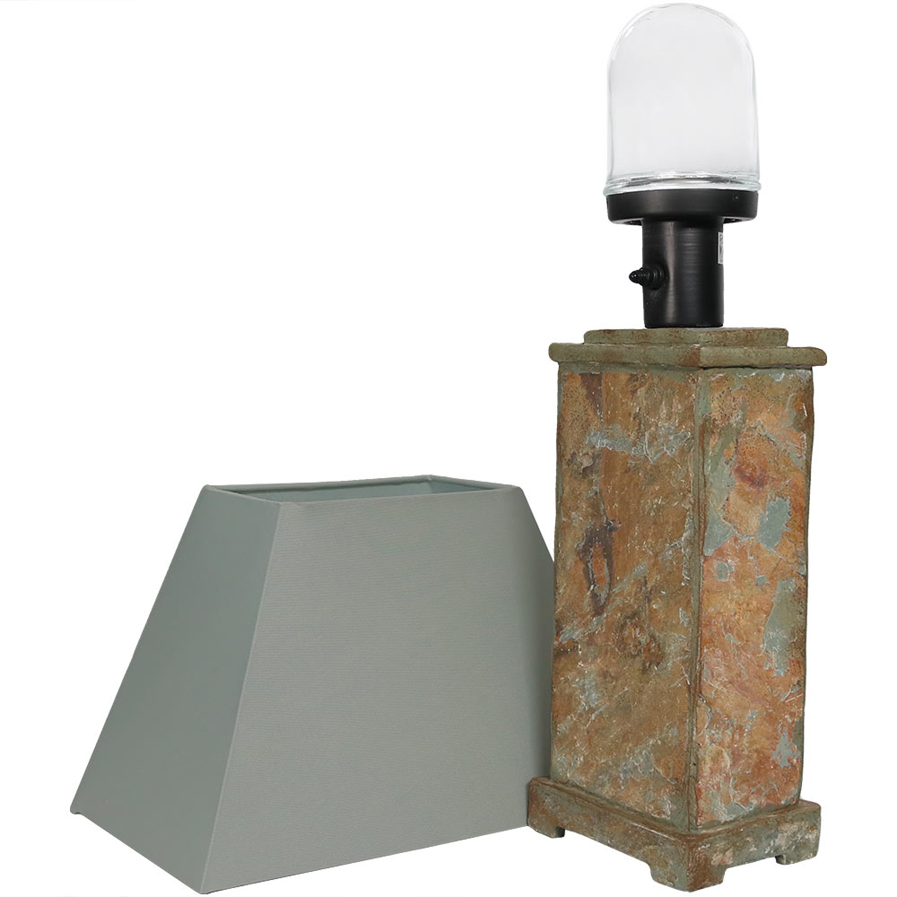 Sunnydaze 24 Inch Outdoor Table Lamp with Gray Cotton Lampshade & Stone Base - Perfect for Patio, Garden, Deck, and Porch Lighting