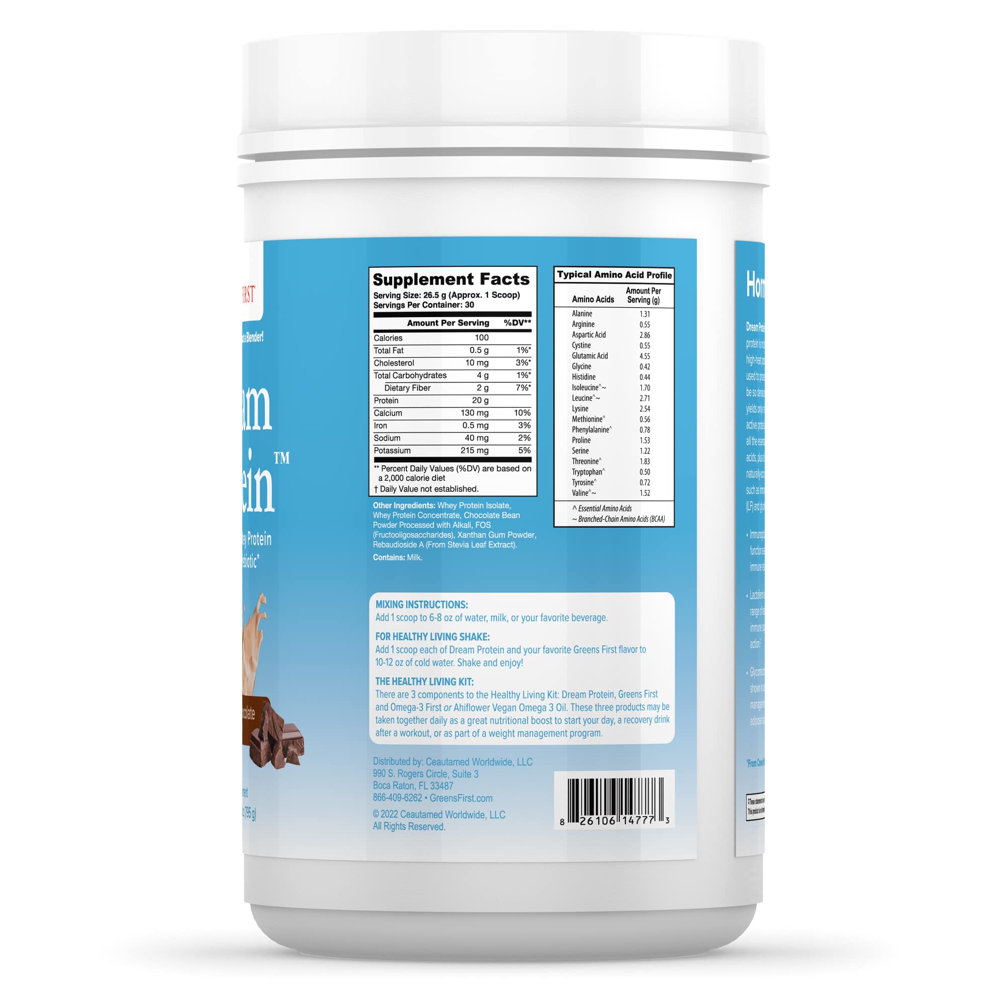 Greens First Dream Whey Protein Powder - Dutch Chocolate Flavor, 30 Servings (28.04 oz) | 20g Protein per Serving, Low Carb, Hormone-Free, Non-GMO | Perfect for Post-Workout Recovery, Muscle Building & Healthy Lifestyle