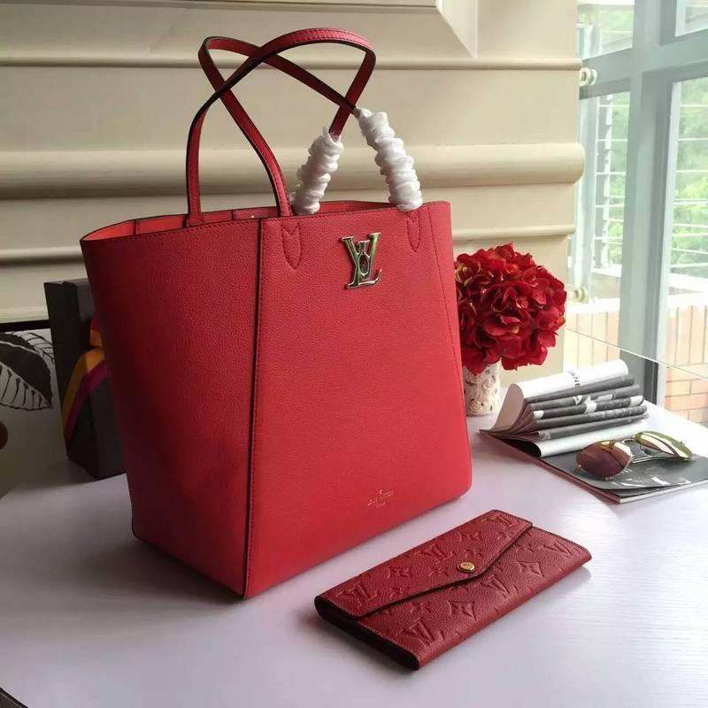 LV Lockme Cabas Handbag in Rubis Red - Stylish Tote for Women, Work, Travel & Everyday Use