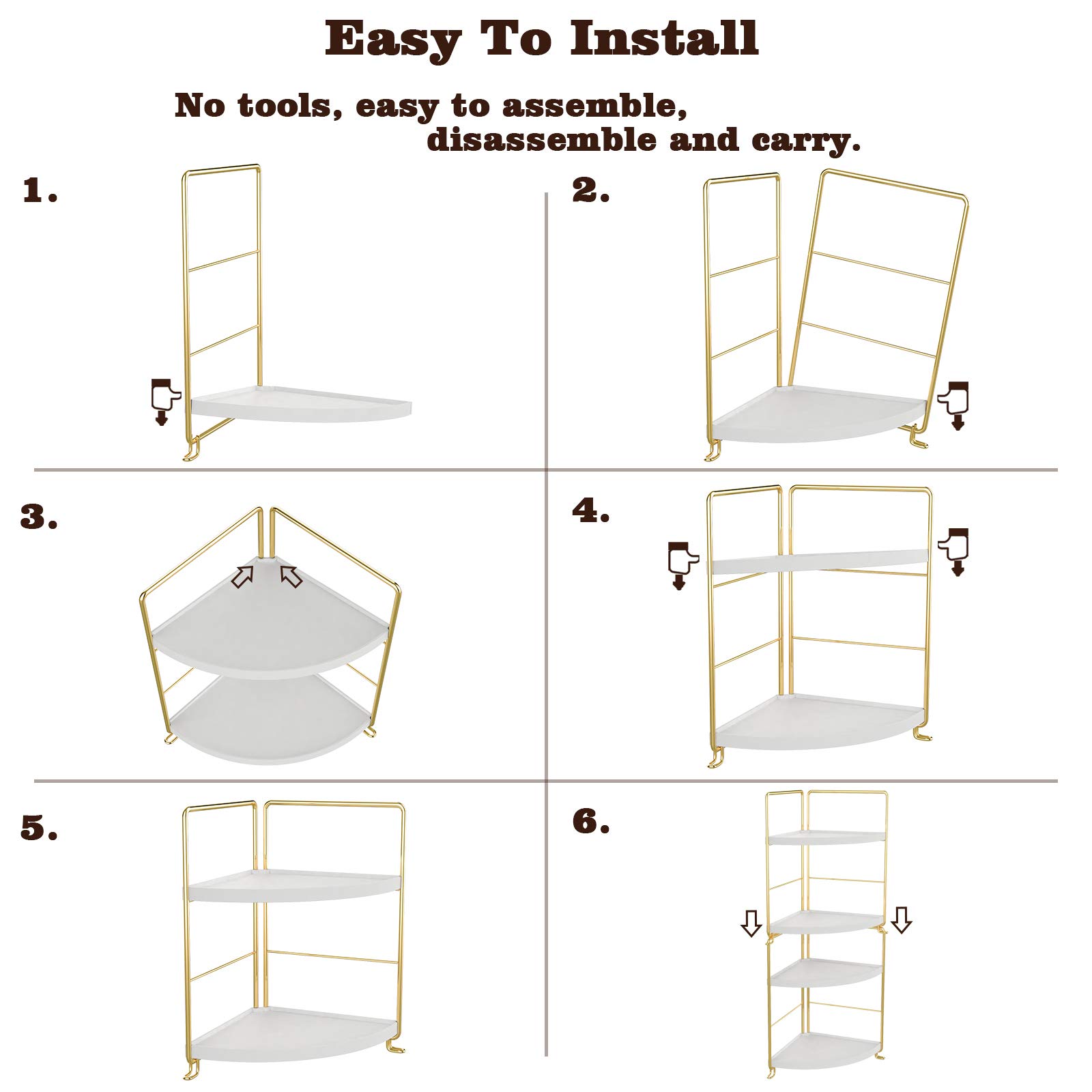 2-Tier Golden Triangle Spice Rack - Space-Saving Corner Shelf for Kitchen, Bathroom, Living Room & Bedroom - Perfect for Organizing Spices, Toiletries & Decorative Items