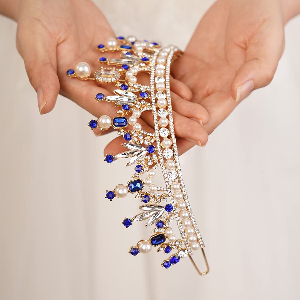 JWICOS Crystal Pearl Tiara Crown for Women & Girls - Elegant Bridal Wedding Headband, Prom Pageant Hair Accessories | Perfect for Brides, Princess Parties, Pageants & Special Occasions