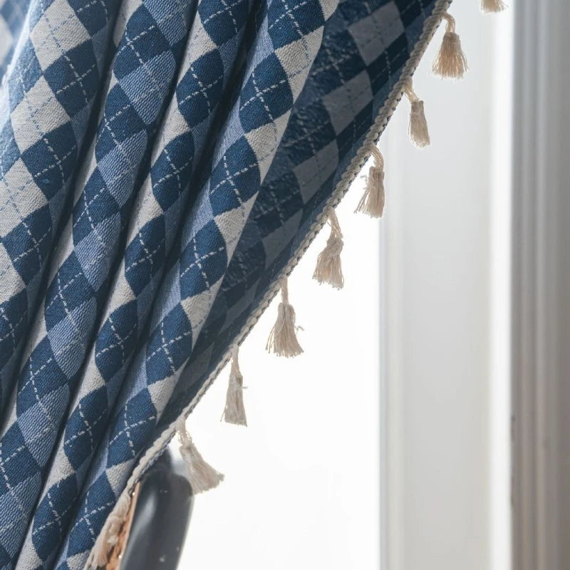 Premium Diana Cotton Linen Diamond Check Blackout Curtains for Living Room & Bedroom - Thermal Insulated Window Drapes for Light Blocking & Privacy