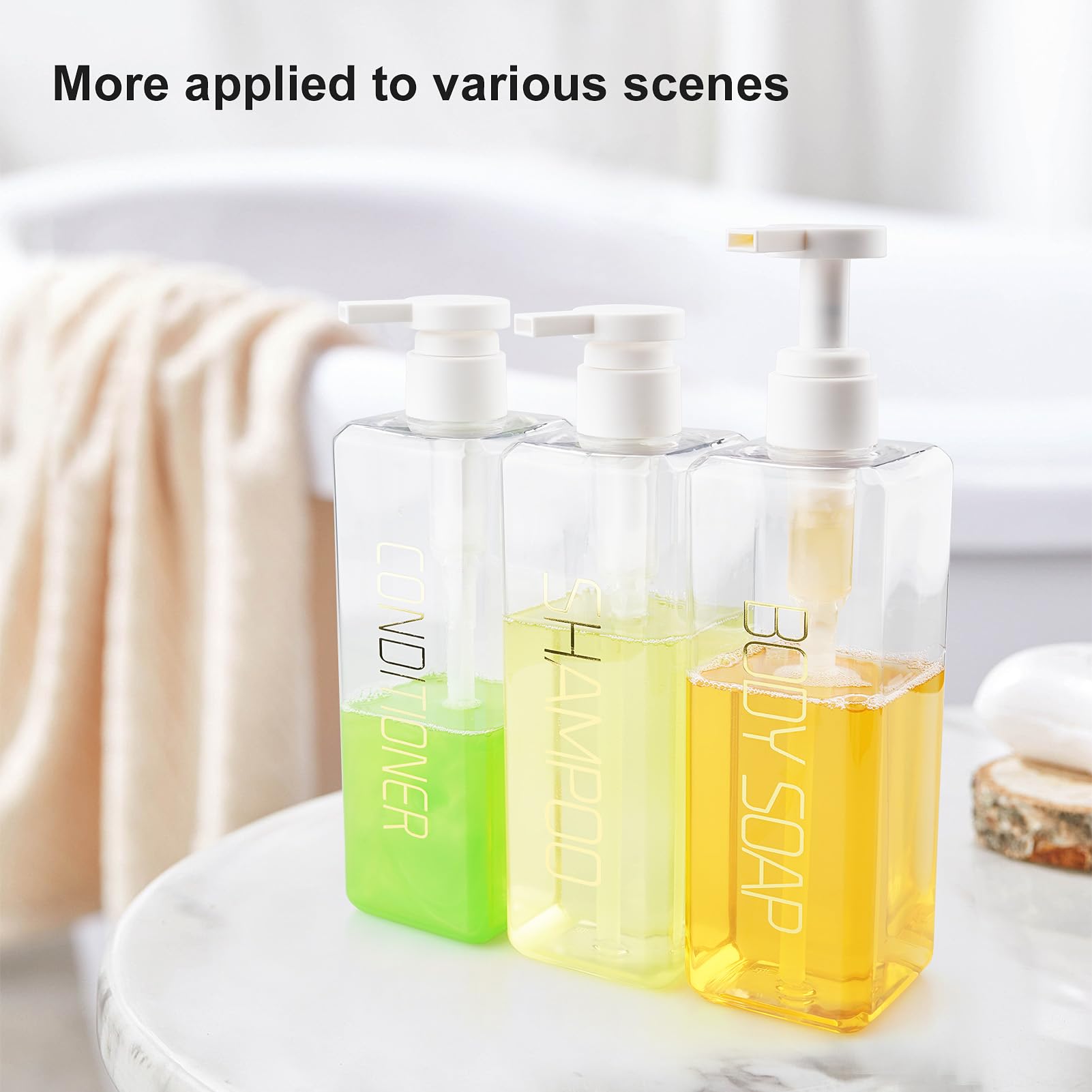 Refillable Shampoo and Conditioner Dispenser Set - 3 Pack 18.6oz/550ml Plastic Pump Bottles for Shower, Bathroom & Gym - Clear Empty Soap Dispensers with Permanent Labels - Perfect for Body Wash, Lotion or Liquid Soap Storage