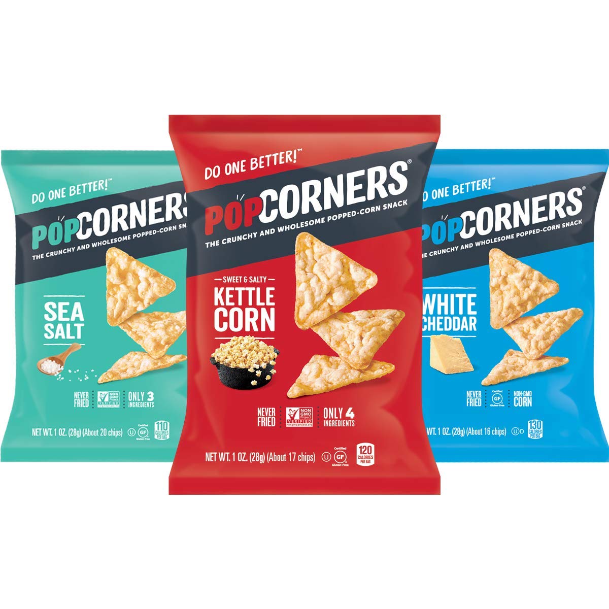 Popcorners Gluten Free Snacks Variety Pack - 18 Count (1oz Bags) | Kettle Corn, White Cheddar & Sea Salt Flavors | Healthy Chips for Parties, School Lunches & On-the-Go Snacking
