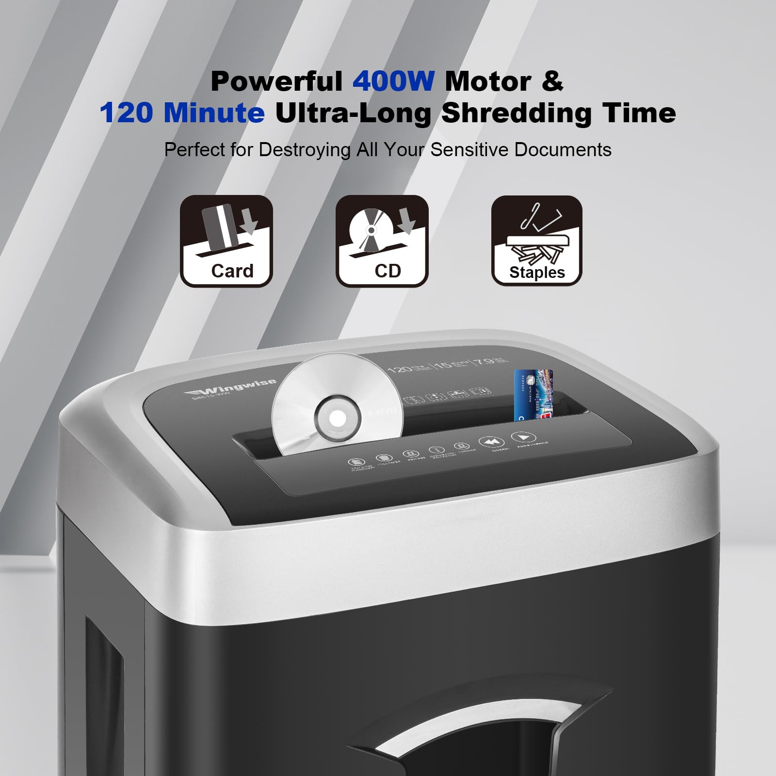 120-Minute Heavy Duty Paper Shredder - 15-Sheet Capacity, 30L (7.9 Gallon) Bin, 58dB Ultra Quiet Operation, P4 Cross-Cut Security Shredder for Home & Office Use - Perfect for Confidential Document Destruction & Daily Paper Recycling