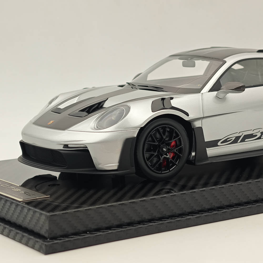 1/18 Scale Porsche 992 GT3 RS Silver Resin Die-Cast Model Car - High Quality Collectible Sports Car for Display, Gifts & Racing Enthusiasts