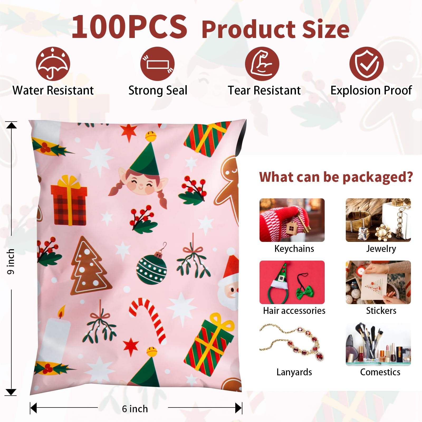 100 Pack 6x9 Christmas Poly Mailers - Holiday Shipping Bags for Ecommerce, Gift Packaging & Mailing | Festive Seasonal Mailing Solutions for Small Businesses & Online Stores