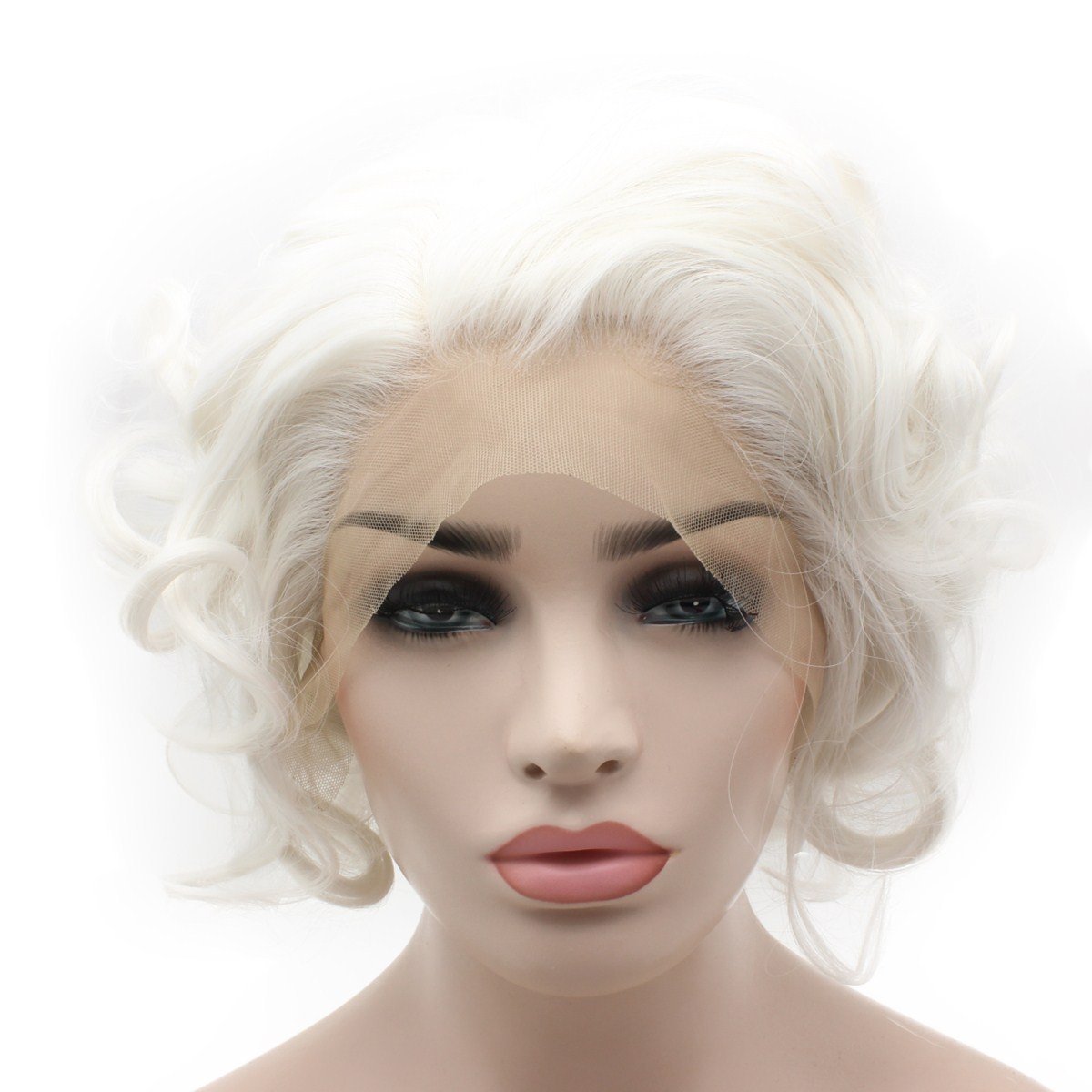 Short Curly Heat Friendly Synthetic Lace Front Wig - Natural Looking Snow White Hairpiece for Cosplay, Daily Wear & Special Occasions