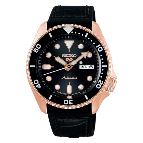 Dial / Bezel : Black, Case: PG, Band: Black (Leather & Silicone)