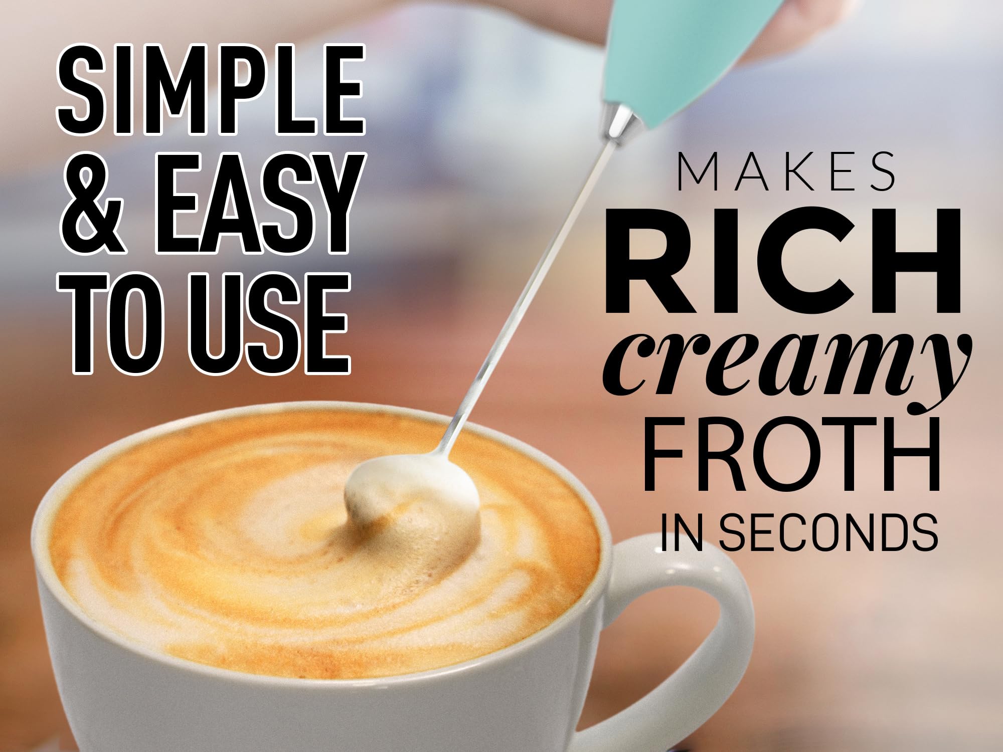 Zulay Kitchen Electric Milk Frother Wand - Handheld Battery-Powered Drink Mixer for Coffee, Frappe, Matcha - Includes 2 Duracell Batteries & Easy-Clean Design - Perfect for Lattes, Hot Chocolate, Protein Shakes at Home or Office