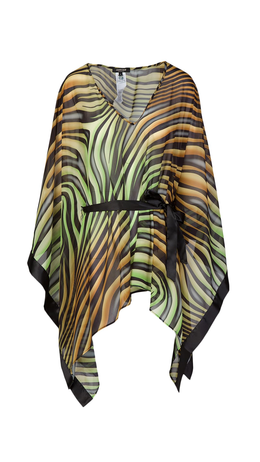 Roberto Cavalli Women's Tiger Print Chiffon Short Kaftan Cover Up - Beachwear, Poolside Wrap, Summer Vacation Dress, Resort Wear, Boho Chic Outfit