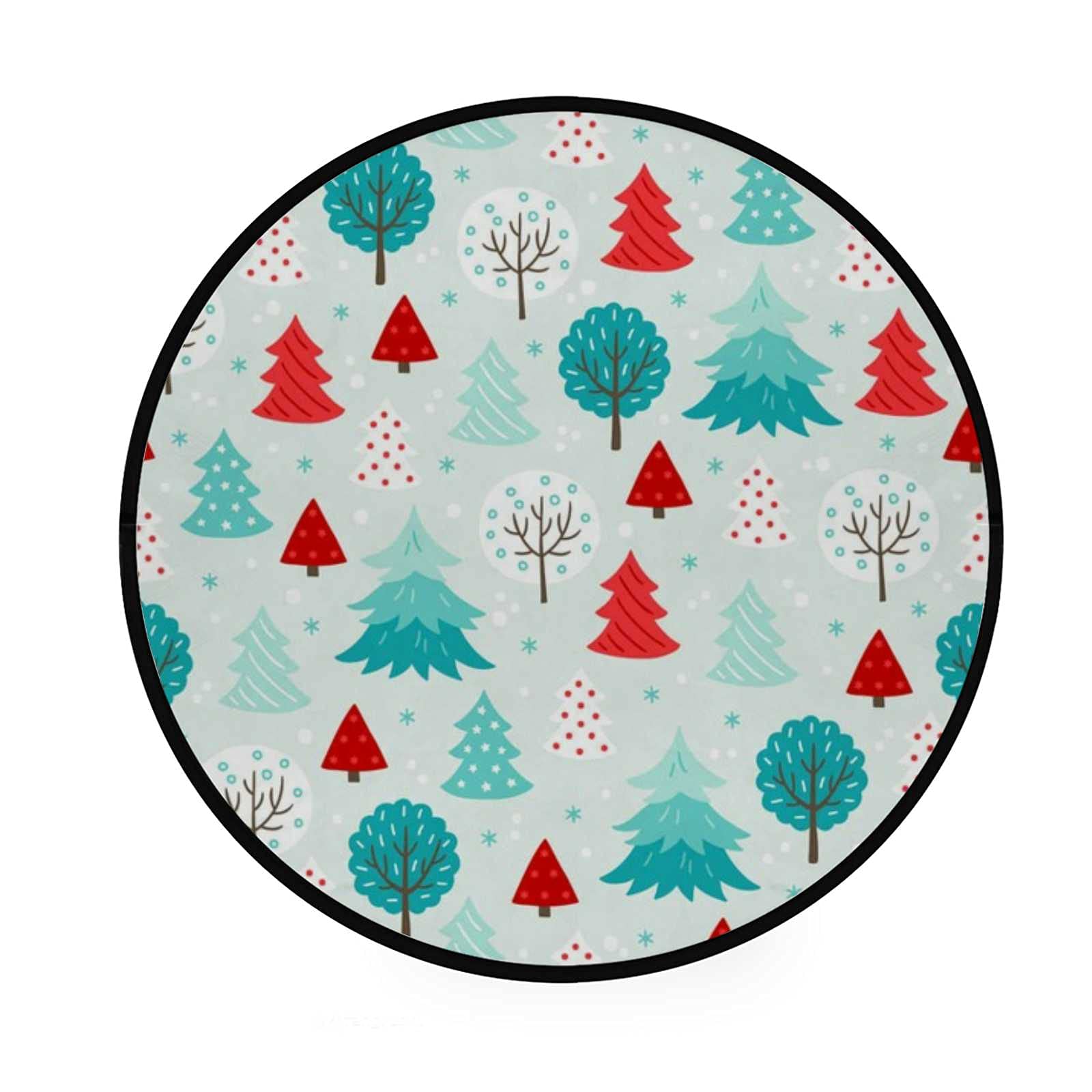 36.2 Inch Round Soft Plush Area Rugs - Ultra Absorbent Non-Slip Indoor Rug for Living Room, Bedroom, Nursery, Kids Room - Cartoon Christmas Tree with Stars Design - Perfect for Holidays, Home Decor & Cozy Floor Comfort