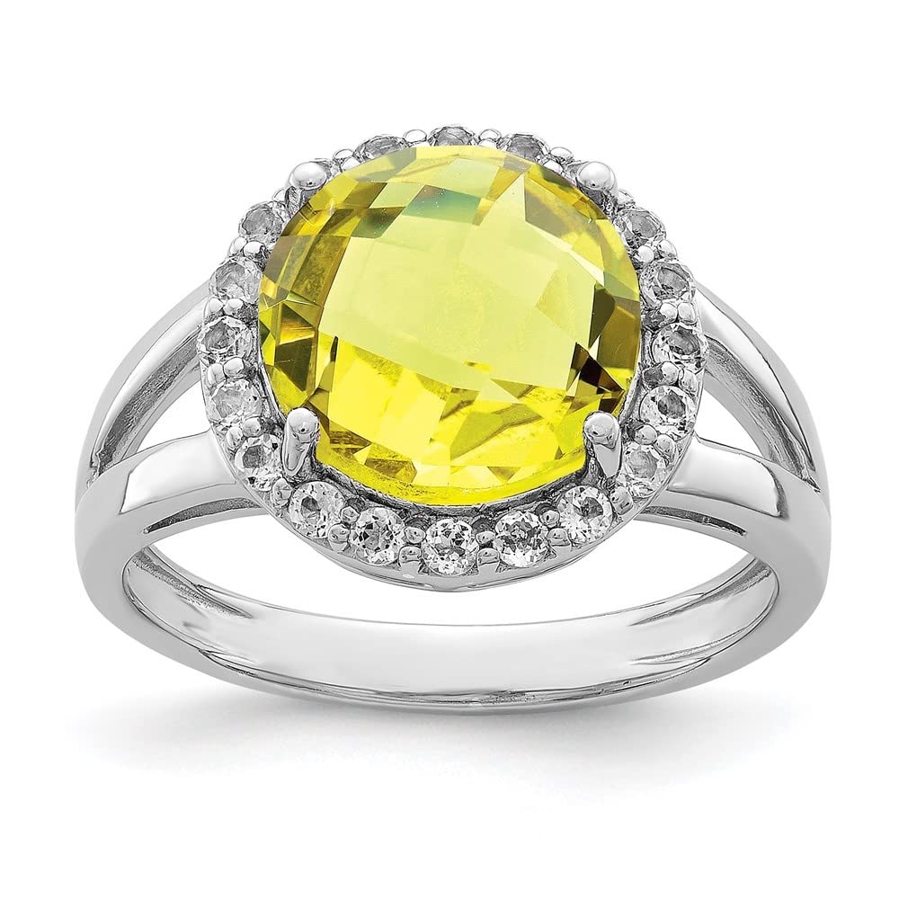Diamond2Deal 3.4ct Lemon Quartz & White Topaz Sterling Silver Rhodium Plated Engagement Ring - Size 7 | Elegant Wedding, Proposal, Anniversary Gift for Her