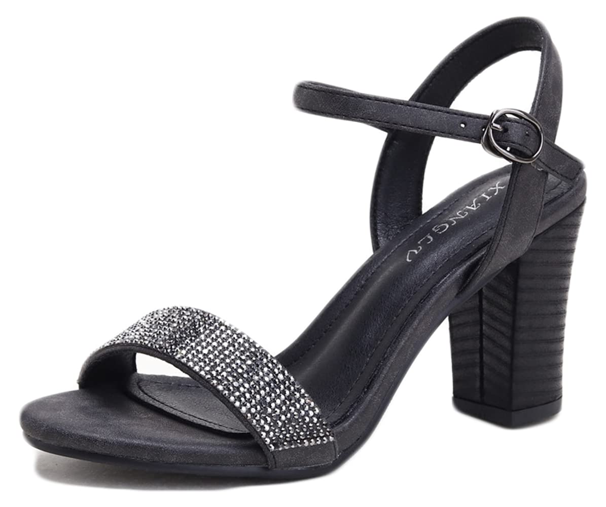Women's High Heeled Sandals with Ankle Strap - Rhinestone Fairy Style Chunky Heel Summer Sandals for Women | Perfect for Weddings, Parties & Date Nights