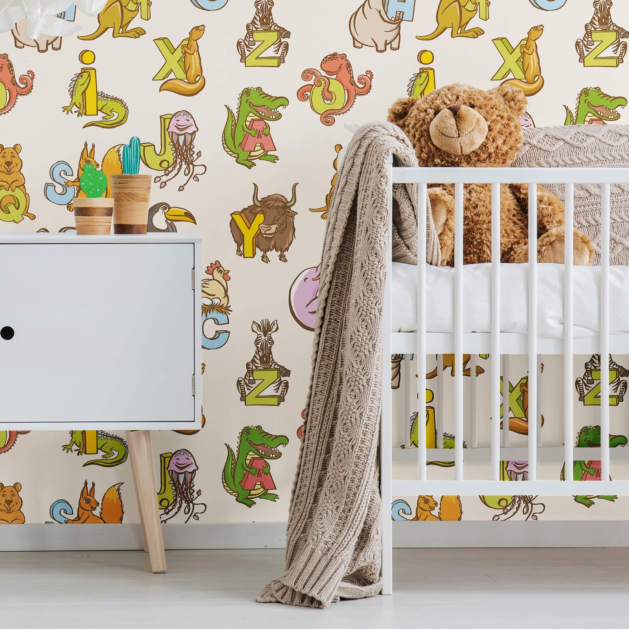 Eco-Friendly Green & Brown Educational Peel and Stick Wallpaper for Kids - Removable Nursery Decor for Bedroom, Classroom & Playroom Learning Spaces