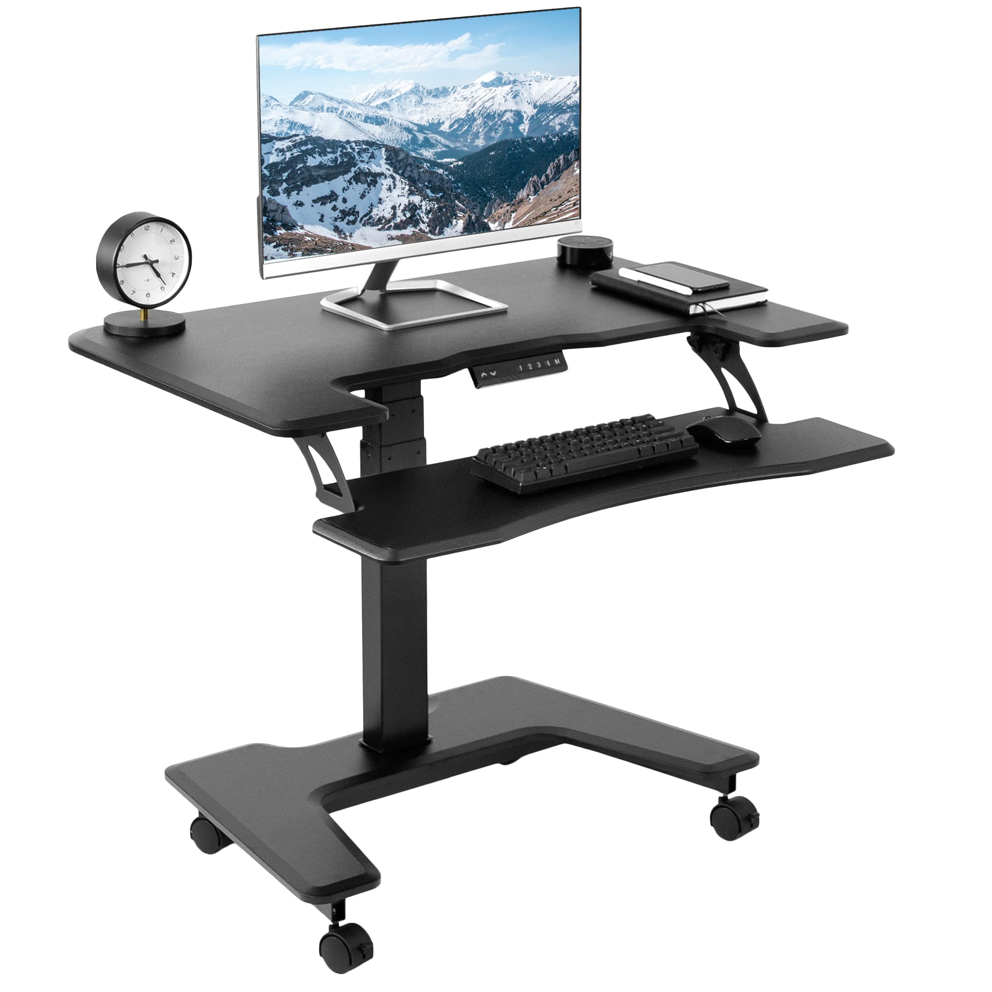 VIVO 36 Inch Black Electric Height Adjustable Standing Desk with Wheels - Dual Platform Mobile Workstation for Small Spaces | Perfect for Home Office, Gaming Setup & Workspace Ergonomics (Model DESK-V111VT)