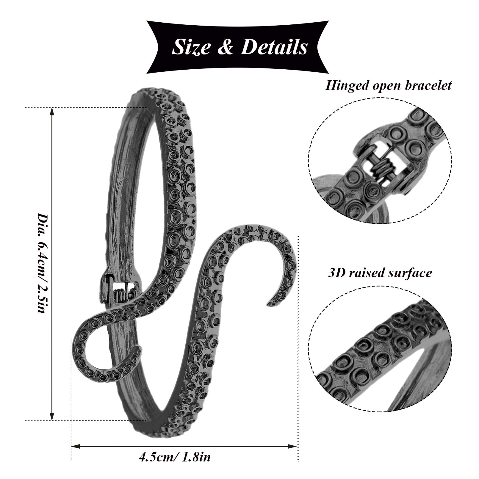RechicGu Octopus Tentacle Bracelet - Adjustable Hinged Cuff Bangle with Ocean Animal Design for Gothic Horror Fashion | Perfect for Halloween Costumes, Cosplay, and Dark Aesthetic Jewelry