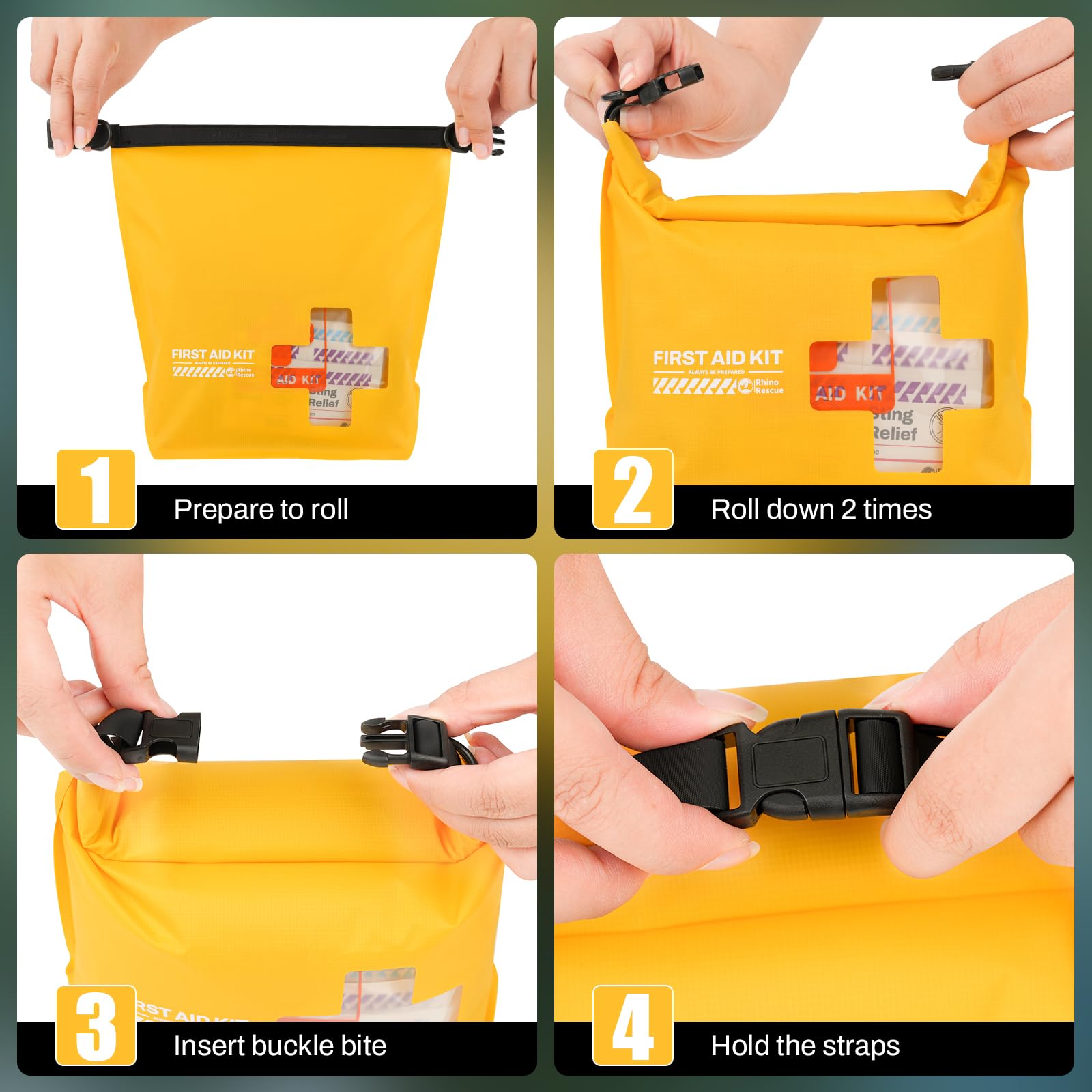 RHINO RESCUE Waterproof First Aid Kit | Lightweight Emergency Dry Bag for Boating, Kayaking, Swimming & Camping | FSA/HSA Eligible Survival Supplies (Orange) - Perfect for Outdoor Adventures, Marine Safety & Emergency Preparedness