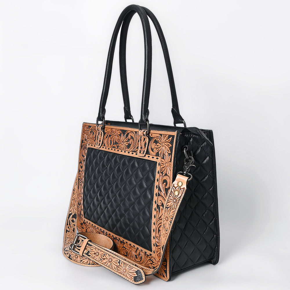 ADBG1671 Genuine Western Leather Tote Bag for Women - Hand Tooled Design - Perfect for Work, Travel & Everyday Use