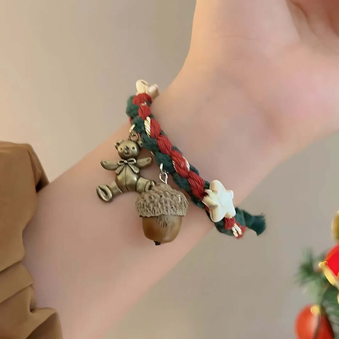 Gingerbread Snowman Charm Cute Woven Braided Christmas Bracelet | Holiday Gift for Women, Girls | Perfect for Christmas Parties, Festive Outfits & Winter Accessories