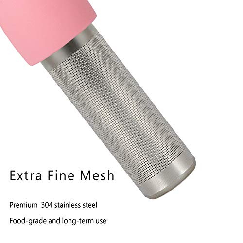 Cute Pink Stainless Steel Loose Leaf Tea Infuser with Fine Mesh & Silicone Lid - Perfect Tea Strainer for Kids, Girls, Cups, Mugs & Pots - Ideal for Home, Office, Gifts & Relaxing Tea Time