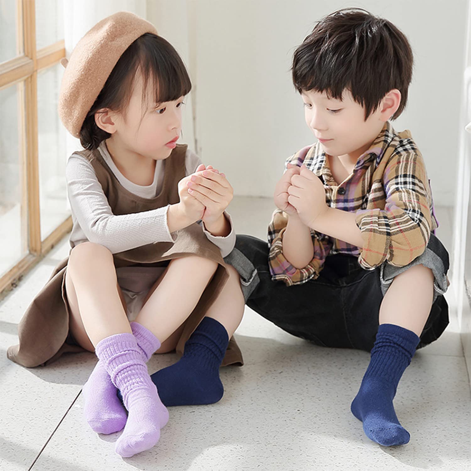 DOOVID Toddler Knee High Socks - Soft Cotton Crew Socks for Boys & Girls - Non-Slip Slouch Socks for Kids (2-5 Years) - Perfect for Playtime, School & Cold Weather