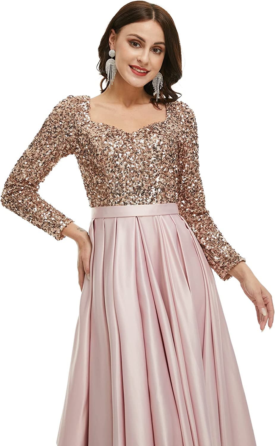 Elegant Women's V-Neck Sequin Long Sleeve Prom Dress with High Slit - Mermaid Party Cocktail Gown for Wedding, Evening & Special Occasions | Perfect for Homecoming, Gala & Formal Events