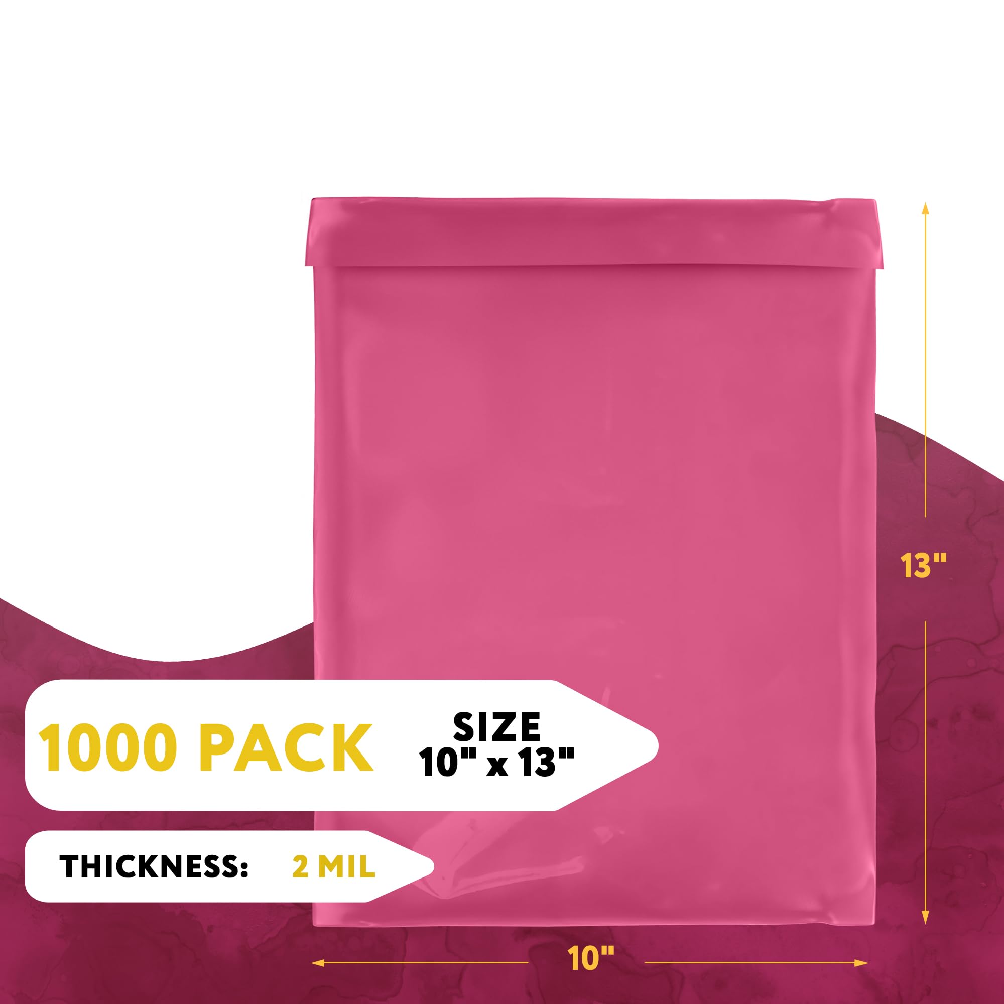 1000 Pack 10x13 Inch Hot Pink Poly Mailers - 2 Mil Self Sealing Polyethylene Shipping Envelopes for Clothing | Waterproof Mailing Bags for Ecommerce, Apparel & Retail Shipping